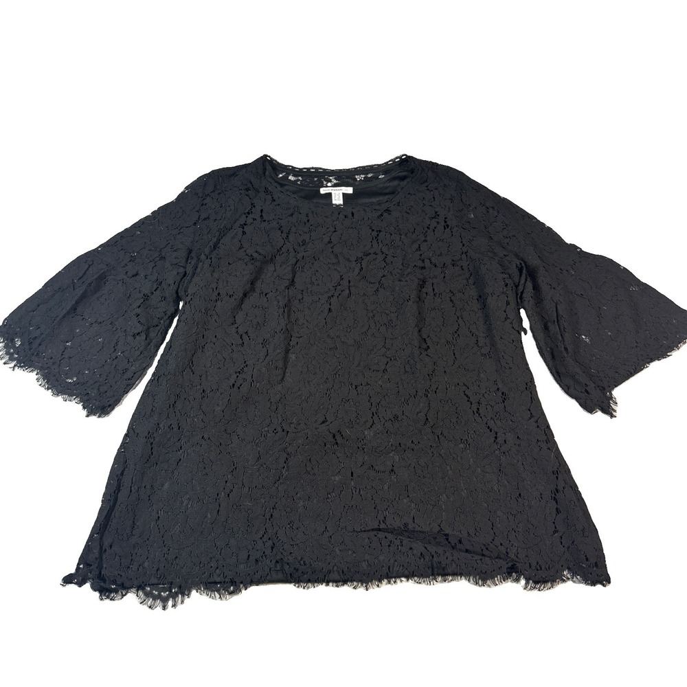 Isaac Mizrahi Live Womans Black Floral Lace 3/4 Bell Sleeve Tunic Top 1X XL